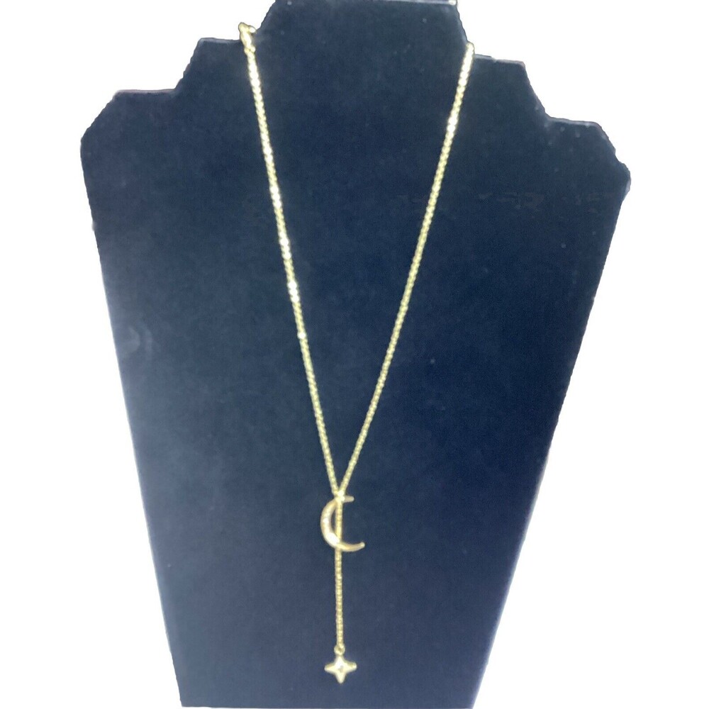 Lili Claspe Rope the Moon & Star Gold Plate Lariat Necklace W/Swarovski Stones
